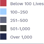 marginsNumbers Below 100 Lives, 100-250, 251-500, 501-1000, Over 1000